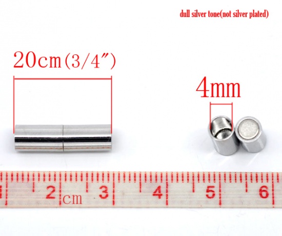 Picture of Brass & Magnetic Hematite Magnetic Clasps Cylinder Silver Tone 20mm( 6/8") x 5mm( 2/8"), 10 Sets                                                                                                                                                              