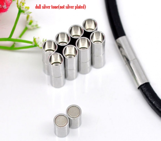 Picture of Brass & Magnetic Hematite Magnetic Clasps Cylinder Silver Tone 20mm( 6/8") x 5mm( 2/8"), 10 Sets                                                                                                                                                              