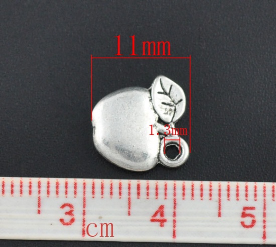 Picture of Zinc Based Alloy Charms Apple Fruit Antique Silver Color 11mm( 3/8") x 11mm( 3/8"), 100 PCs
