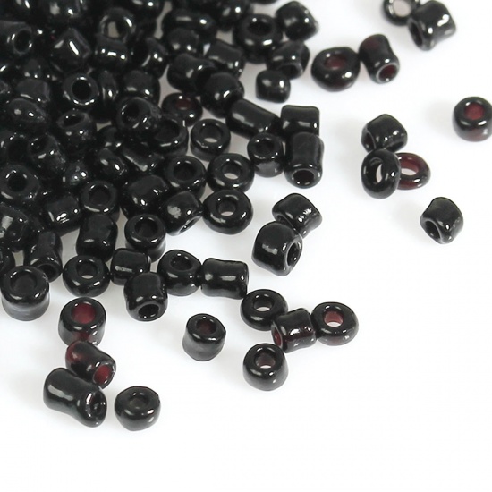 Picture of 10/0 Glass Seed Beads Round Rocailles Black Pearlized About 2mm Dia, Hole: Approx 0.5mm, 100 Grams