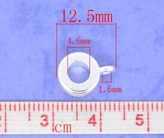 Immagine di Manico Perline Tondo Argento Placcato Striscia Forma Adatto Braccialetto Europeo 12.5mm x 9mm , 150 Pz