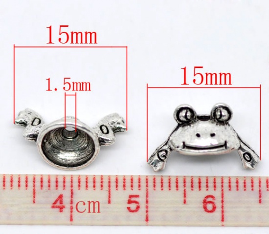 Picture of Zinc Based Alloy Beads Caps Frog Animal Antique Silver Color Pattern (Fit Beads Size: 8mm-10mm Dia.) 15mm x 9mm 15mm x 7mm, 10 Sets