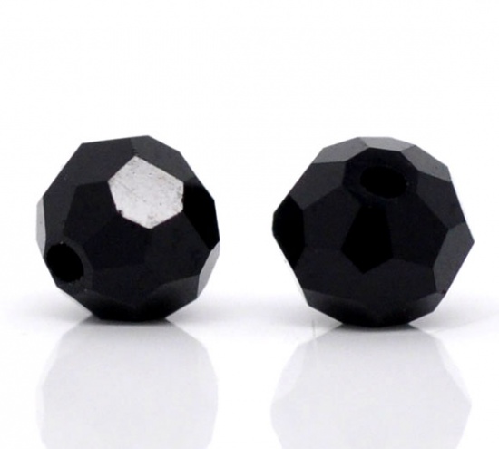 Picture of Crystal Glass Loose Beads Ball Black Faceted About 4mm Dia, Hole: Approx 0.8mm, 200 PCs