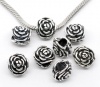 Picture of Zinc Metal Alloy European Style Large Hole Charm Beads Rose Flower Antique Silver About 13mm x 12mm, Hole: Approx 4.8mm, 20 PCs