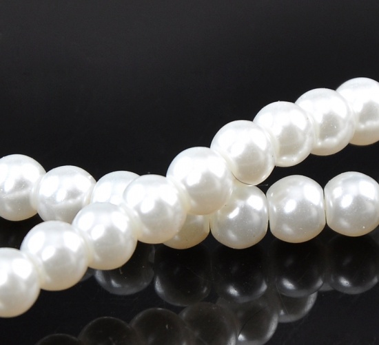 Picture of Glass Pearl Imitation Beads Round White About 6mm Dia, Hole: Approx 1mm, 82cm long, 5 Strands (Approx 145 PCs/Strand)