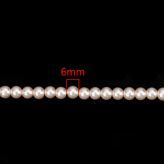 Image de Perles Imitation en Verre Rond Rose Nacré 6mm Dia, Taille de Trou: 1mm, 82cm long, 5 Enfilades (Env.145 Pcs/Enfilade)