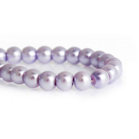 Picture of Glass Pearl Imitation Beads Round Violet About 8mm Dia, Hole: Approx 1mm, 82cm long, 5 Strands (Approx 110 PCs/Strand)