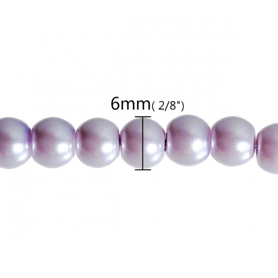 Picture of Glass Pearl Imitation Beads Round Violet About 8mm Dia, Hole: Approx 1mm, 82cm long, 5 Strands (Approx 110 PCs/Strand)