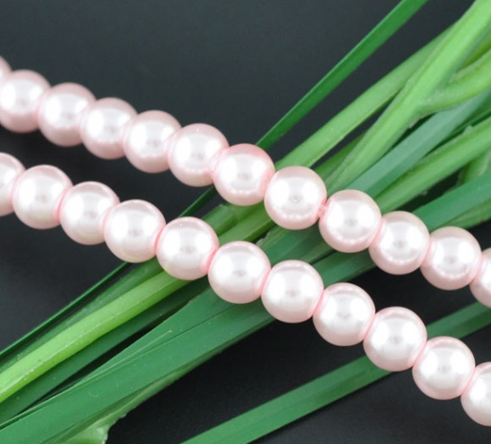 Picture of Glass Pearl Imitation Beads Round Pink About 8mm Dia, Hole: Approx 1mm, 82cm long, 5 Strands (Approx 110 PCs/Strand)