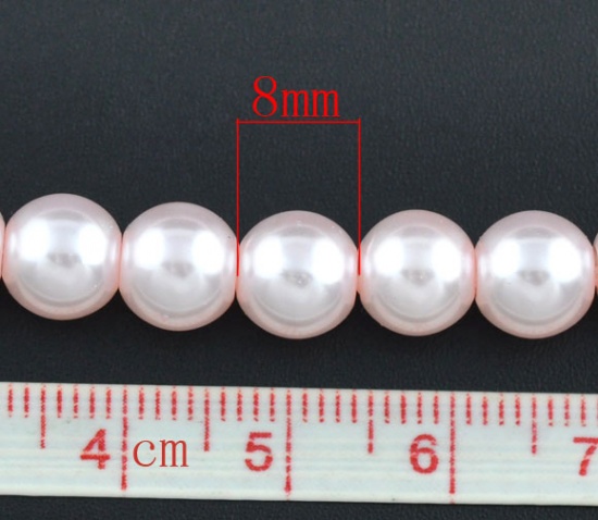 Picture of Glass Pearl Imitation Beads Round Pink About 8mm Dia, Hole: Approx 1mm, 82cm long, 5 Strands (Approx 110 PCs/Strand)