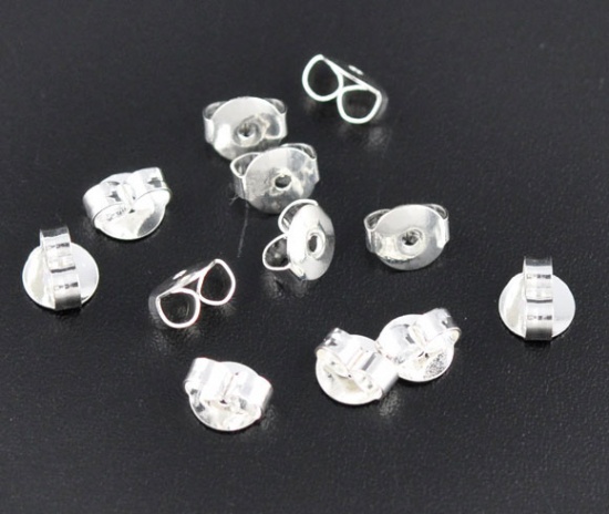 Picture of Brass Ear Nuts Post Stopper Earring Findings Butterfly Silver Plated 6mm Dia., 1000 PCs                                                                                                                                                                       