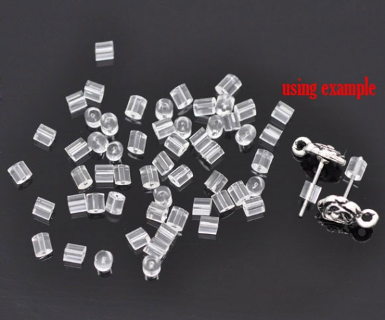 Picture of Rubber Ear Nuts Post Stopper Earring Findings Cylinder Transparent 3mm x 3mm, 1000 PCs