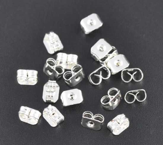 Picture of Brass Ear Nuts Post Stopper Earring Findings Butterfly Silver Plated 5mm( 2/8") x 4mm( 1/8"), 500 PCs                                                                                                                                                         