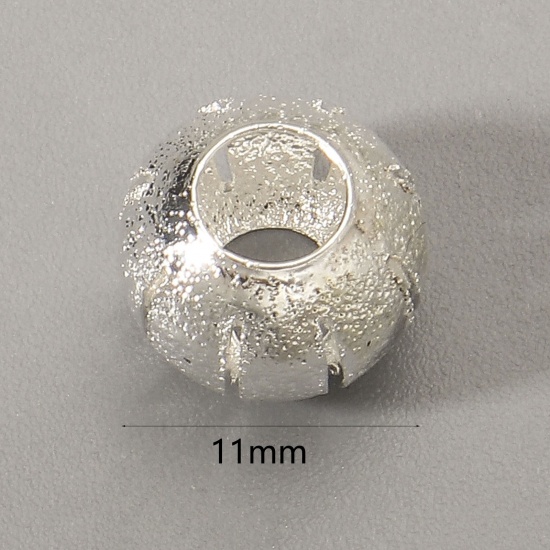 Picture of Copper European Style Large Hole Charm Beads Lantern Silver Plated Sparkledust About 11mm Dia, Hole: Approx 4.8mm, 3 PCs