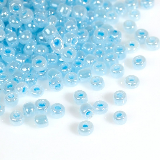 Image de 10/0 Perles de Rocailles Rondes en Verre Bleu Clair Couleur AB Env. Dia. 2mm, Taille du Trou: 0.6mm, 100 Grammes