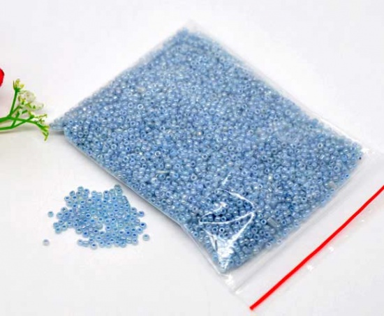 Picture of 10/0 Glass Seed Beads Round Rocailles Light Blue AB Color About 2mm Dia, Hole: Approx 0.6mm, 100 Grams
