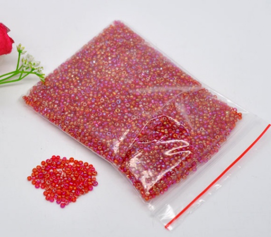 Picture of 10/0 Glass Seed Beads Round Rocailles Red AB Color About 2mm Dia, Hole: Approx 0.6mm, 100 Grams