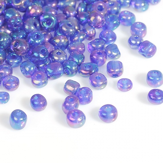 Picture of 10/0 Glass Seed Beads Round Rocailles Blue AB Color About 2mm Dia, Hole: Approx 0.6mm, 100 Grams