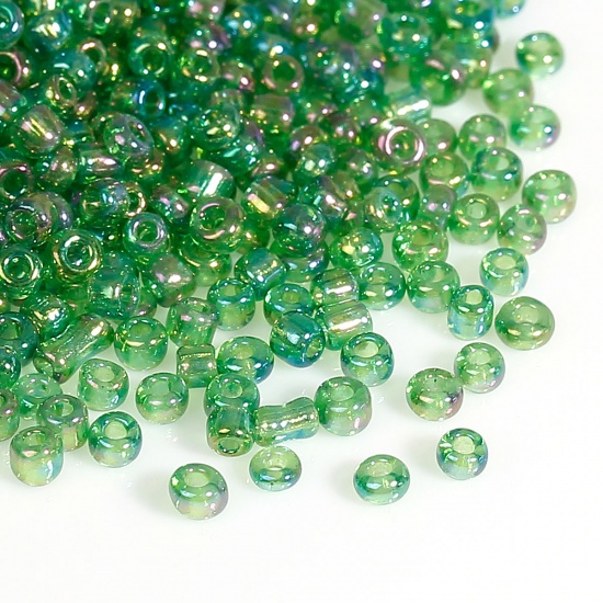 Imagen de 10/0 Cuentas semilla redonda Vidrio de Verde,AB Color 2mm Diámetro, Aguero: acerca de 0.6mm, 100 Gramos