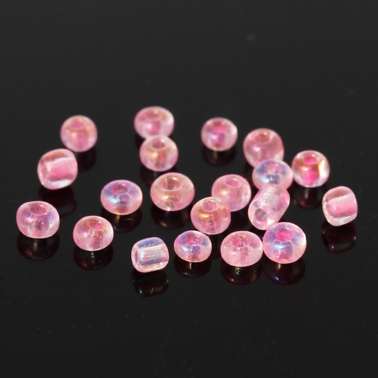 Picture of 10/0 Glass Seed Beads Round Rocailles Pink AB Color About 2mm Dia, Hole: Approx 0.6mm, 100 Grams