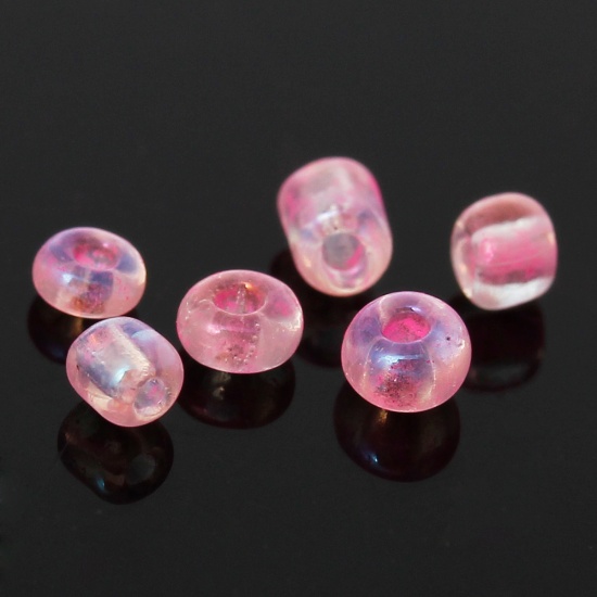 Picture of 10/0 Glass Seed Beads Round Rocailles Pink AB Color About 2mm Dia, Hole: Approx 0.6mm, 100 Grams