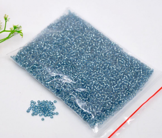 Picture of 10/0 Glass Seed Beads Round Rocailles Aqua Blue Silver Lined About 2mm Dia, Hole: Approx 0.6mm, 100 Grams
