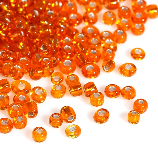 Picture of 10/0 Glass Seed Beads Round Rocailles Orange Silver Lined About 2mm Dia, Hole: Approx 0.6mm, 100 Grams
