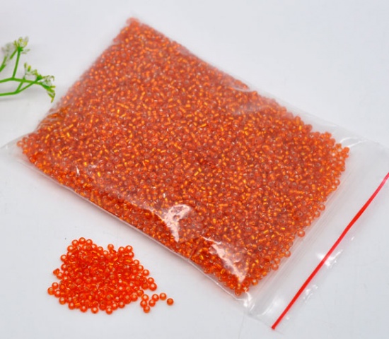 Picture of 10/0 Glass Seed Beads Round Rocailles Orange Silver Lined About 2mm Dia, Hole: Approx 0.6mm, 100 Grams