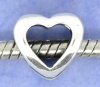 Bild von Zinklegierung European Stil Charm Großlochperlen Antik Silber Filigran Herz 11x10 Stückemm, 30 Stücke