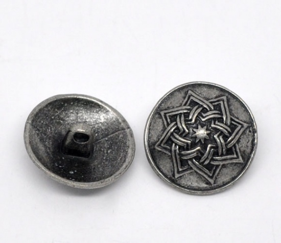 亜鉛合金 シャンクボタン 金属ボタン 円形 銀古美 20mm 直径、 30 個 の画像