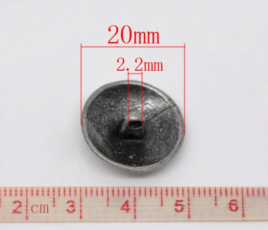 Picture of Zinc Based Alloy Metal Sewing Shank Buttons Round Antique Silver Flower Carved 20mm( 6/8") Dia, 30 PCs