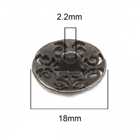 Picture of Zinc Based Alloy Metal Sewing Shank Buttons Round Antique Silver Flower Hollow Carved 18mm( 6/8") Dia, 50 PCs
