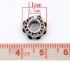 亜鉛合金 ヨーロッパ風 大穴 ビーズ 円形 銀古美 ブラックラインストーン 約11mm直径、 穴：約4.7mm、 10 PCs の画像