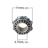 Picture of Zinc Metal Alloy European Style Large Hole Charm Beads Round Antique Silver Dot Pattern Mixed Rhinestone About 11mm Dia, Hole: Approx 4.7mm, 10 PCs