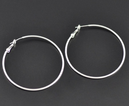 Imagen de Argolla Círculo de Pendientes Latón de Argentado 5.5cm x 5cm,Post/ Wire: (20 gauge), 10 Unidades