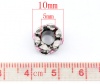 Picture of Zinc Metal Alloy European Style Large Hole Charm Beads Drum Antique Silver Color Light Pink Rhinestone About 10mm x 10mm, Hole: Approx 5mm, 10 PCs