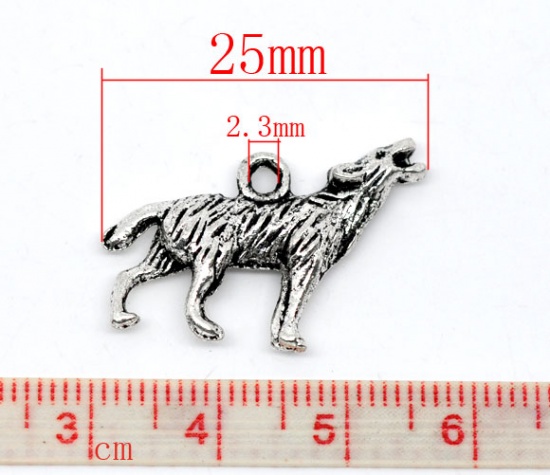 Picture of Zinc Metal Alloy 3D Charm Pendants Wolf Antique Silver Color 25mm(1") x 18mm( 6/8"), 20 PCs