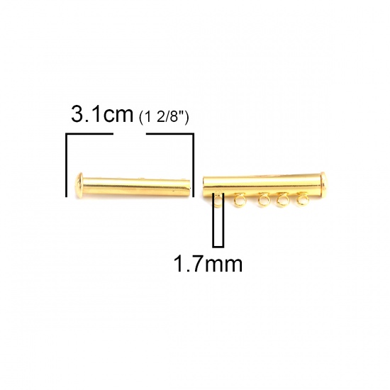 Bild von Messing Magnetverschluss mit 5 Ösen für Halskette Armband Tube Vergoldet 30mm x 10mm, 25 Sets                                                                                                                                                                 