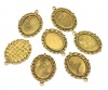 Picture of Zinc Based Alloy Cabochon Setting Pendants Oval Gold Tone Antique Gold (Fits 25mm x 18mm) 39mm x 29mm, 10 PCs