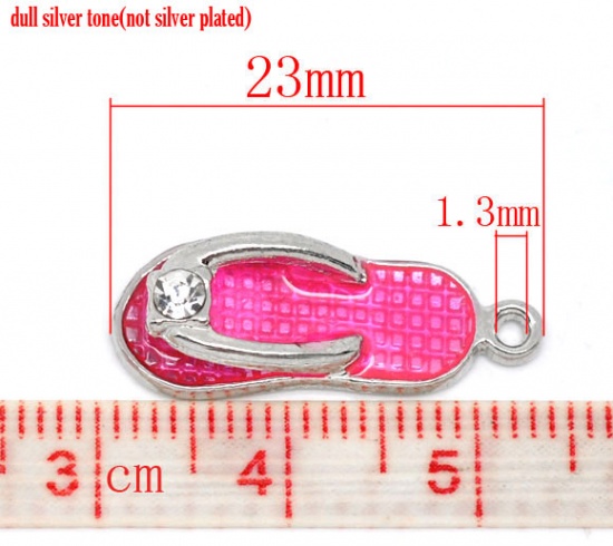 Picture of Silver Tone Rhinestone Enamel Flip Flops Slippers Charm Pendants 23x9mm, sold per packet of 10