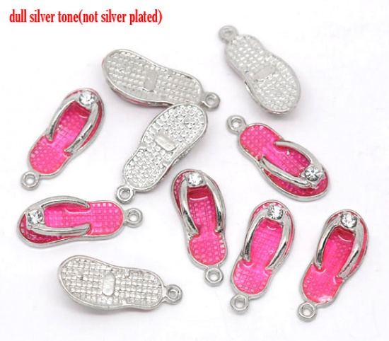 Picture of Silver Tone Rhinestone Enamel Flip Flops Slippers Charm Pendants 23x9mm, sold per packet of 10