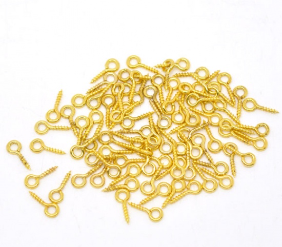Picture of Gold Plated Screw Eyes Bails Top Drilled Findings 10x4mm, sold per packet of 1000