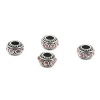 Picture of Zinc Metal Alloy European Style Large Hole Charm Beads Round Antique Silver Dot Pattern Light Pink Rhinestone About 11mm Dia, Hole: Approx 4.7mm, 10 PCs