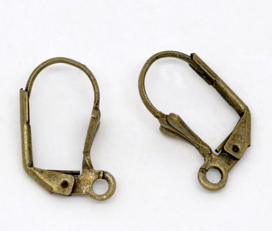 Picture of Brass Lever Back Clips Earring Findings Antique Bronze 17mm( 5/8") x 10mm( 3/8"), 50 PCs                                                                                                                                                                      