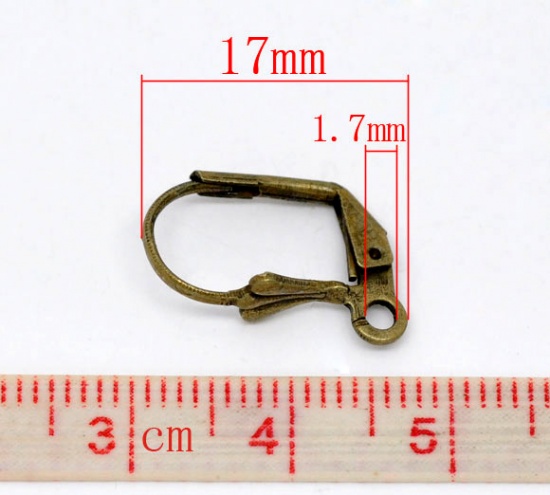 Picture of Brass Lever Back Clips Earring Findings Antique Bronze 17mm( 5/8") x 10mm( 3/8"), 50 PCs                                                                                                                                                                      