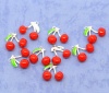 Picture of Zinc Based Alloy 3D Charms Cherry Fruit Silver Plated Green & Red Enamel 16mm( 5/8") x 16mm( 5/8"), 10 PCs