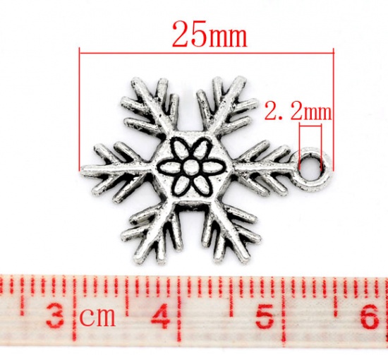 Picture of Antique Silver Christmas Snowflake Charms Pendants 25x19mm, sold per packet of 30