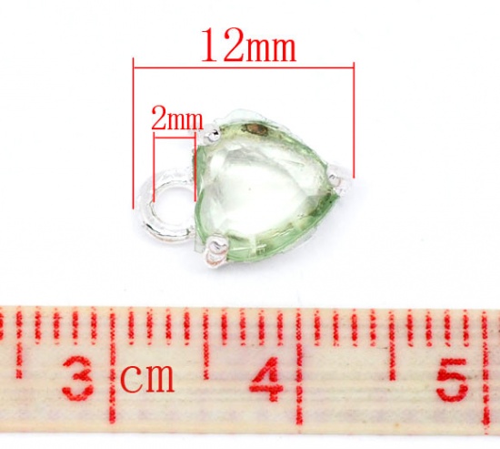 Picture of Acrylic Charms Love Heart Light Green Rhinestone 12mm( 4/8") x 8mm( 3/8"), 30 PCs