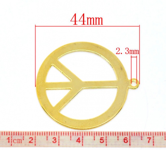 Picture of Zinc Based Alloy Pendants Peace Sign Gold Plated 44mm x 40mm, 10 PCs