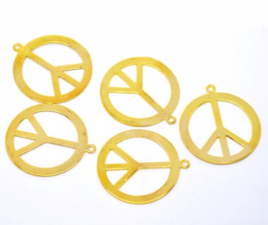 Picture of Zinc Based Alloy Pendants Peace Sign Gold Plated 44mm x 40mm, 10 PCs